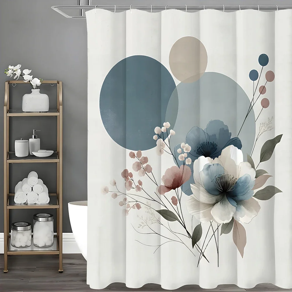 

Watercolor Floral Round Shower Curtain, Bathroom Decorative Shower Curtain, Waterproof Shower Curtain with Hooks
