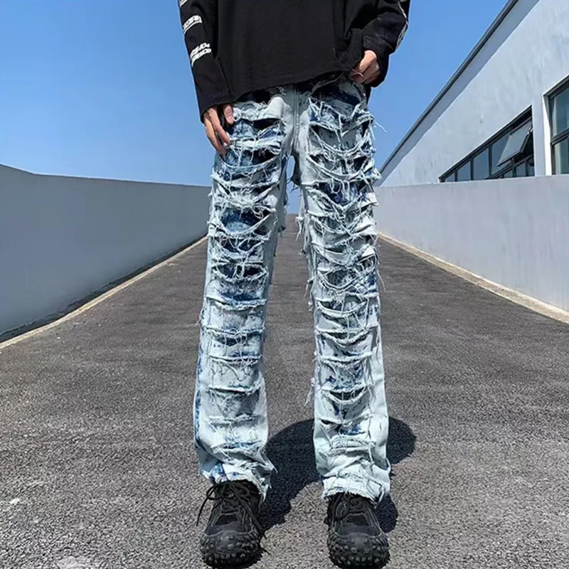 2023 Ropa Grunge Y 2K Streetwear Gestapelde Gescheurde Jeans Baggy Broek Mannen Kleding Straight Kanye Hiphop Denim Broek Kot Pantolon