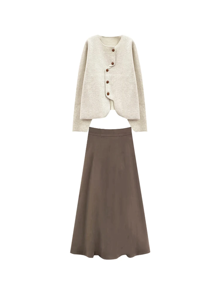 Ce Brown High Waist f Body Skirt Women's Early Autumn New Design Sensation Super Beautiful Waist Inward Long Skirt