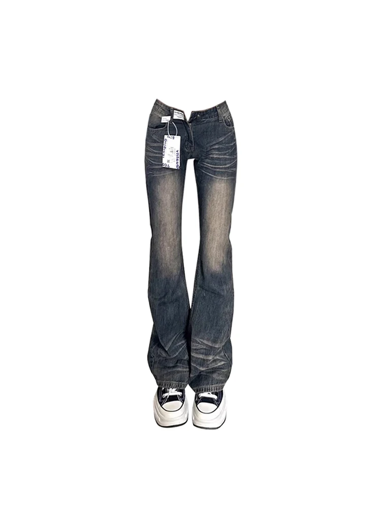 Imagem -02 - Calça Jeans Feminina Cinza Flare Vintage Coreana Cintura Alta Cowboy Harajuku Jeans Estética dos Anos 90 Y2k Emo 2000 Roupas 2024