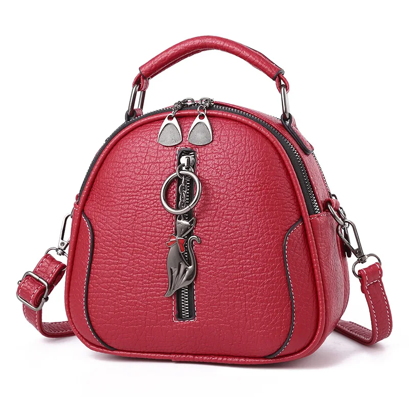 High Quality solid  PU Leather Women Bag Ladies Crossbody Messenger Shoulder Bags Vintage Handbags kitten ornaments