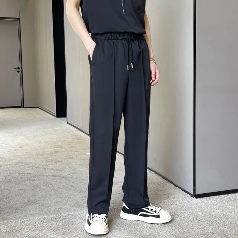 

Мужские летние тонкие брюки из ледяного шелка с эластичным поясом, свободного кроя, прямые, длинные, с охлаждающим эффектом, из полиэфирного волокна