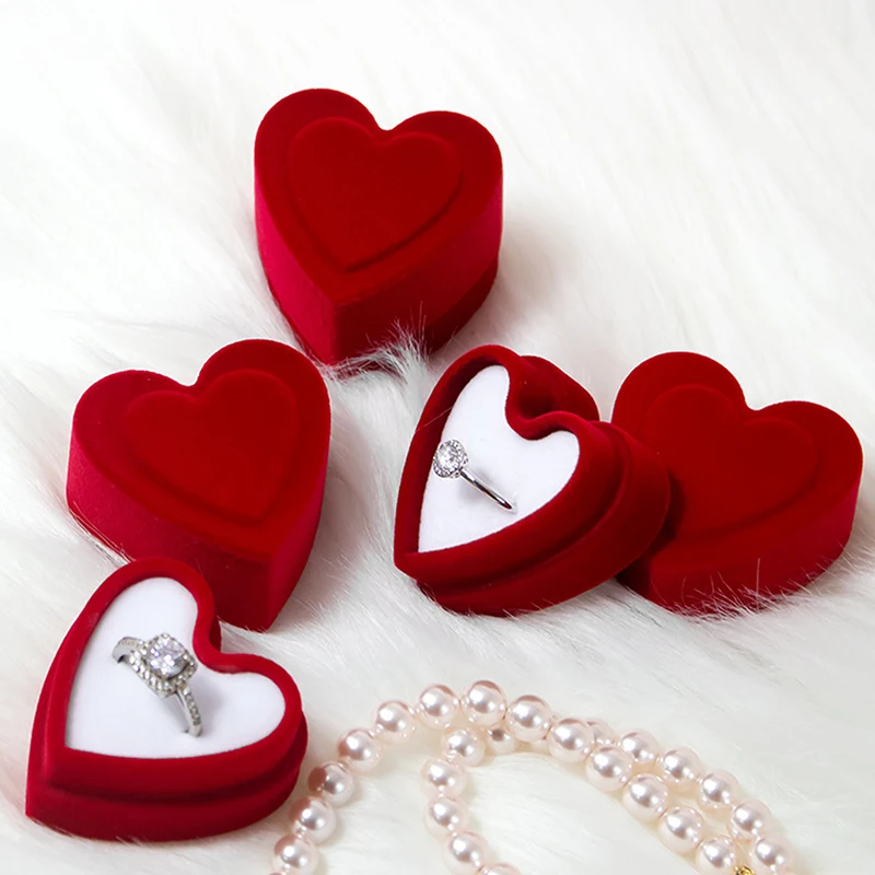 

Heart Shaped Ring Box Velvet Jewelry Display Gift Storage Case Wedding Engagement Proposal Anniversary Boxes