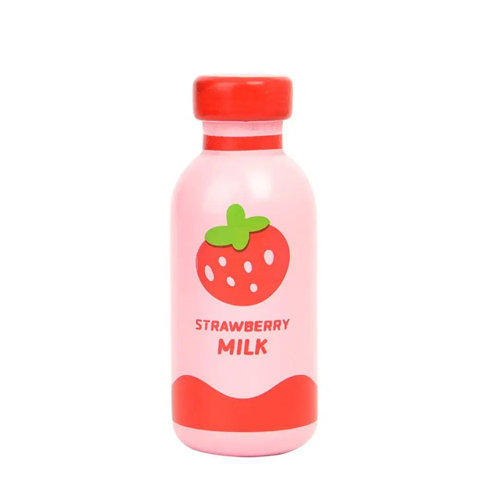 Pretend Play Drink Bottle Toy Strawberry Milk Imitation Game Kitchen Food Toys Learning Simulation Wooden Milk Drink Kids Toy