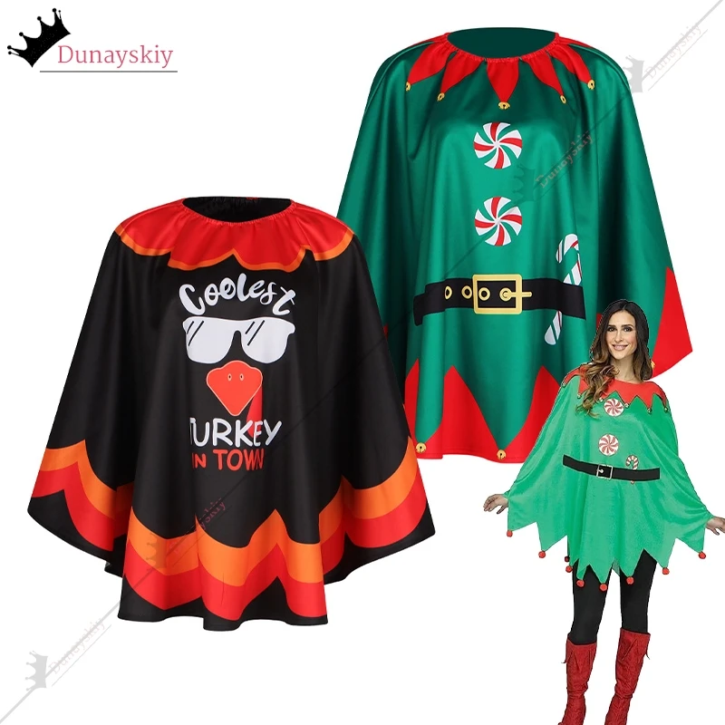 Christmas Cosplay Costume Green Christmas cape Costumes Xmas Parent-child Clothing Robe-Print Shawl Party Show Costumes