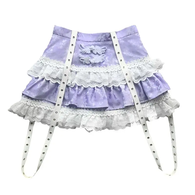 Imagem -06 - Saias Japonesas de Renda Estilo Harajuku para Mulheres Punk Gótico Lolita Kawaii Doce Sexy Bolo Fivela Cintura Alta Fita Lolita