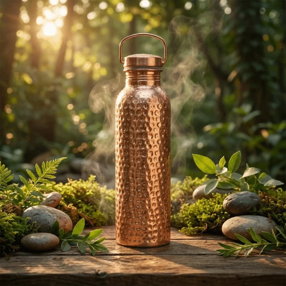 304 Stainless Steel Electroplated Copper Water Bottle Portable 800ML Stainless Steel Drinking Cup Leak-Proof Hammer Pattern