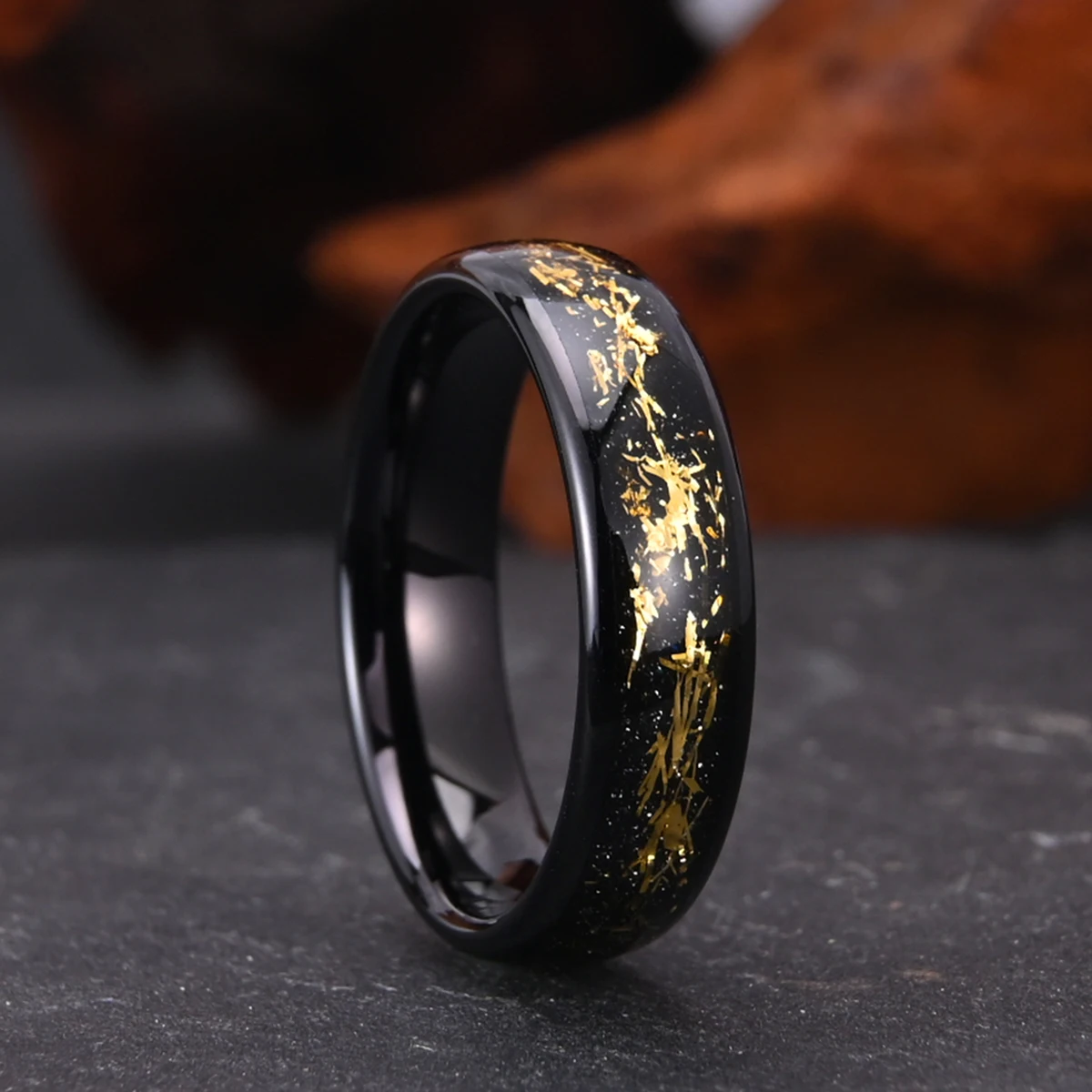 Tungsten Carbide Meteorite Galaxy Ring, Black 6mm Men\'s Fashion Luxury Comfortable Wedding Ring Anniversary Gift for Couples