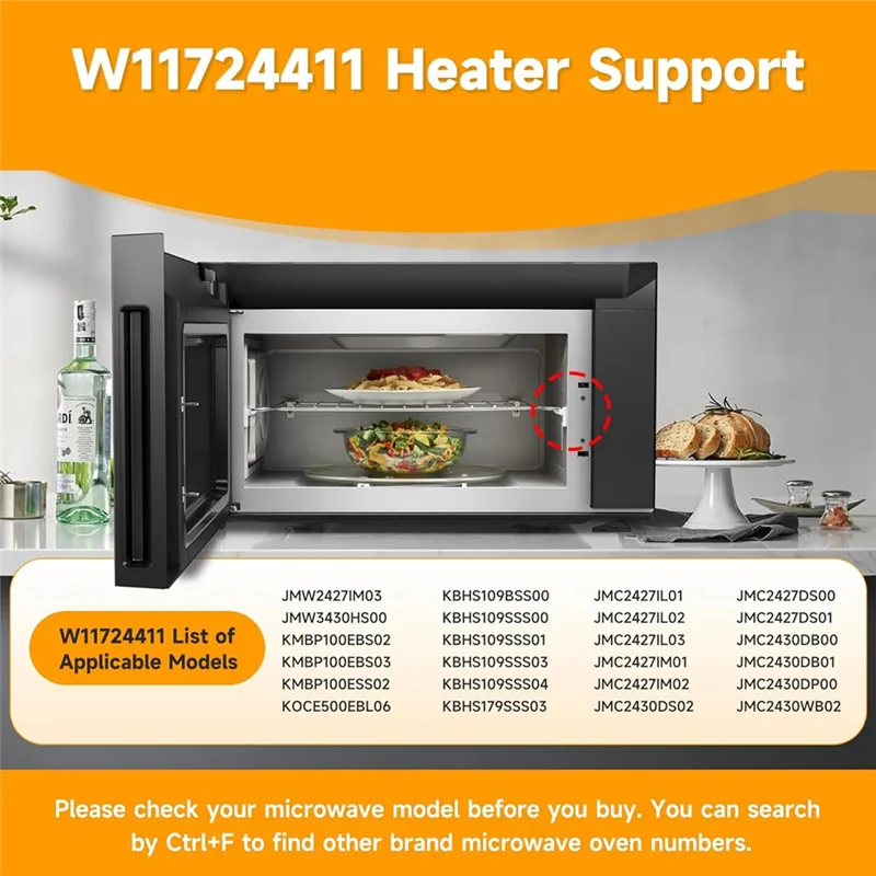 

ABMI-W11724411 W10909479 Поддержка нагревателя для Whirlpool Kitchenaid Jenn-Air Maytag, гриль для микроволновой печи, заменяет 461967753871