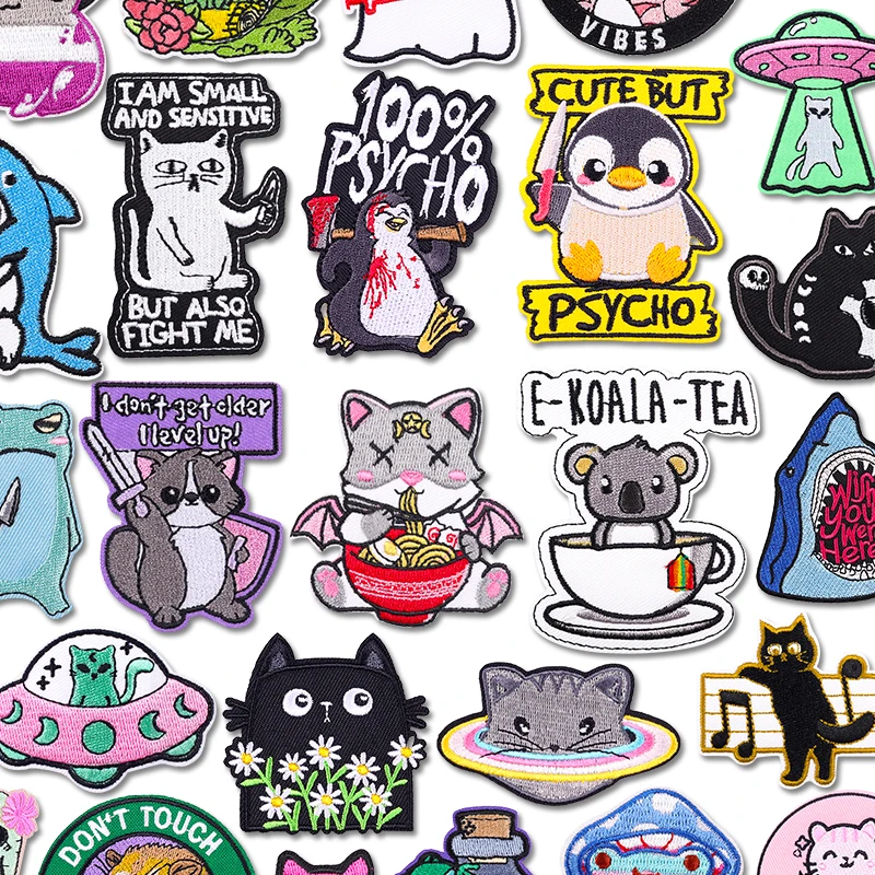 Cartoon/Tier bestickte Patches DIY Pinguin Katze Patch Eisen auf Patches für Kleidung Jacken Jeans Rucksack Stickerei Abzeichen