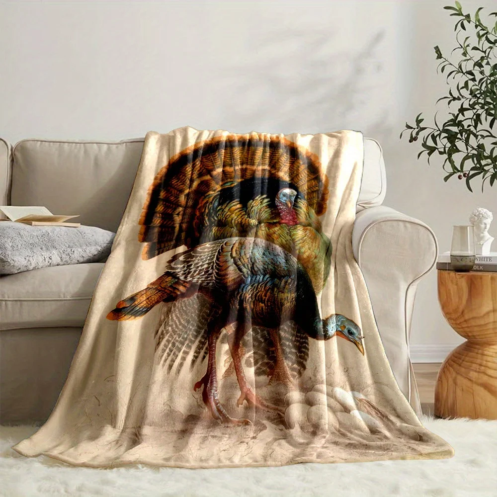 Vintage Turkey Blanket John Audubon Style Wildlife Art Fleece Throw Blanket Soft Warm Bedding Home Decor Living Room Sofa Cover