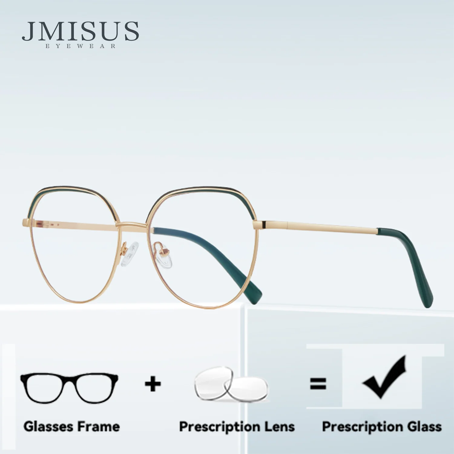 

JMISUS Women Round Prescription Eyeglasses Minimalist Gold Metal Square Frame Custom Lenses Photochromic Progressive Eyewear