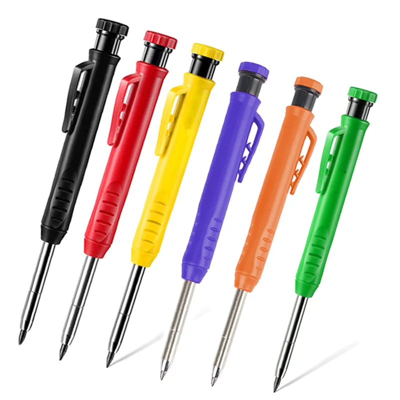 Solid Carpenter Mechanical Retractable Pencil Woodworking Tools Construction Carpenter Black Red Yellow Leads For Plumbers