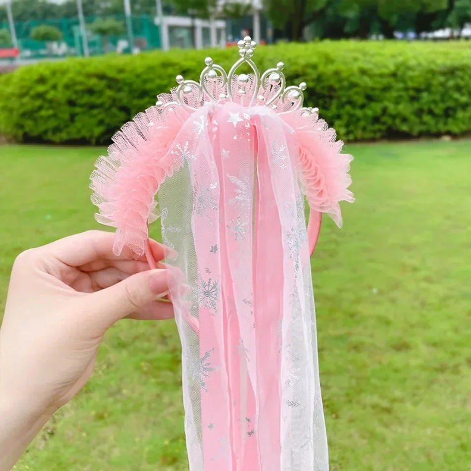 Fasce Elsa per bambini ragazza principessa rosa corona fiocco nodo fiore fasce per capelli bambino maglia blu accessori per capelli coreano fatto a mano