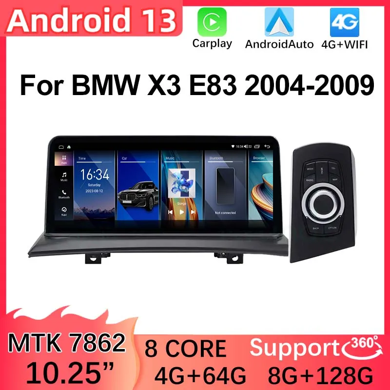 

Android13 MTK7862 10.25" 128G GPS Navigation For Bmw X3 E83 2004-2010 Apple Carplay Multimedia Video Player Blue-tooth 4G WIFI