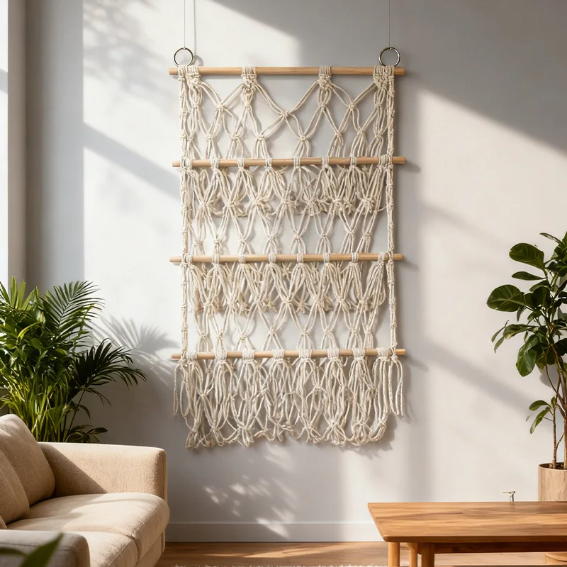 CX three-layer doll storage rack, hand-woven cotton rope simple tapestry