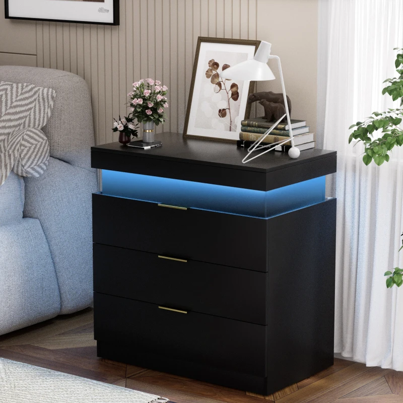 

Nightstand with Charging Station and LED Lights,Night Stand with Sliding Top for Bedroom,Bedside Table with Drawers,Modern En