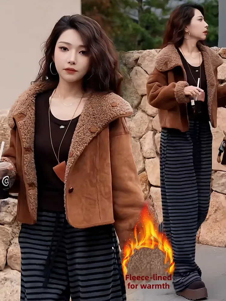 

2026 Winter New Faion Women's Thiened Fce Jaet Korean Sle Versatile Age-Defng Warm Top Ele Beautiful Outerwear