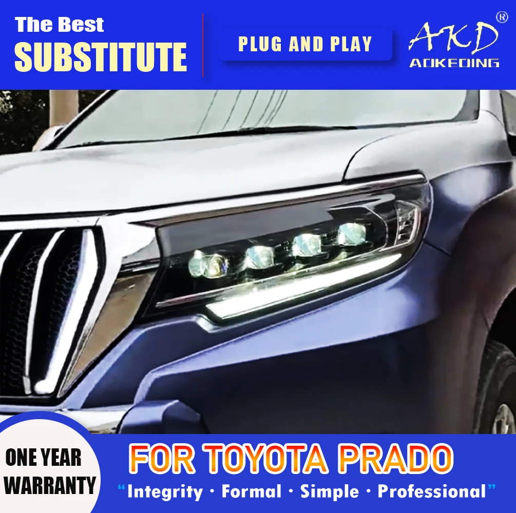 

AKD Head Lamp for Toyota Prado LED Headlight 2018-2021 Headlights Prado DRL Turn Signal High Beam Angel Eye Projector Lens