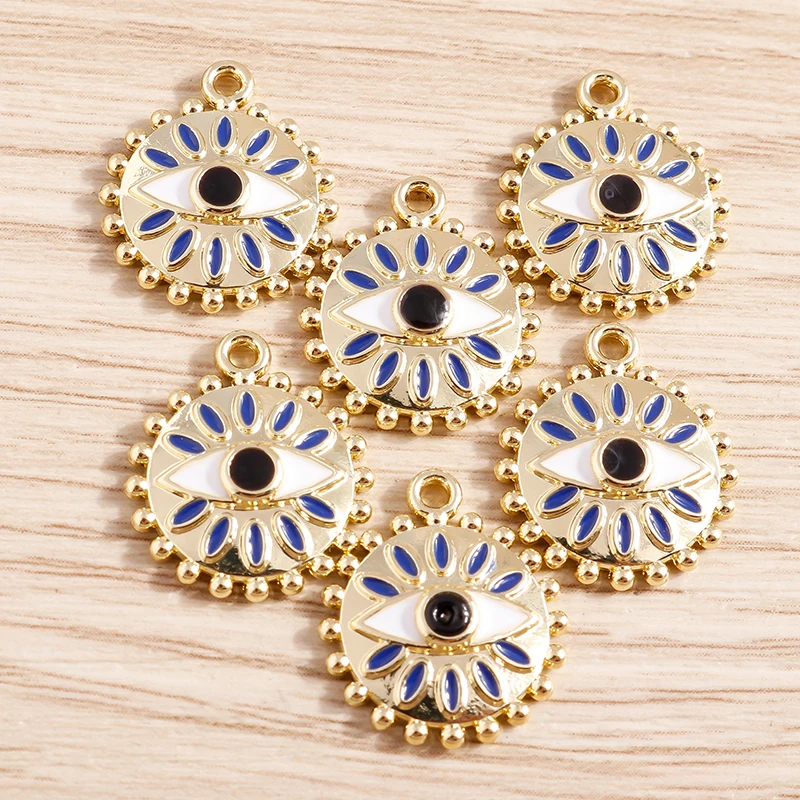 Tusember 5 Stück 17*15mm Türkische Blaue Augen-Anhänger Charms für Schmuckherstellung DIY Halskette Ohrringe Armband Handgefertigte Accessoires – Detail 3