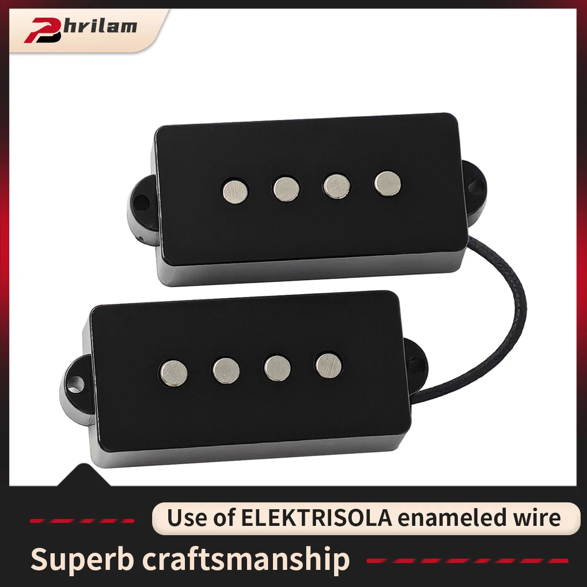 PHRILAM Alnico 5 P Pastillas de bajo Pastilla Humbucker para bajo P de 4 cuerdas, negro