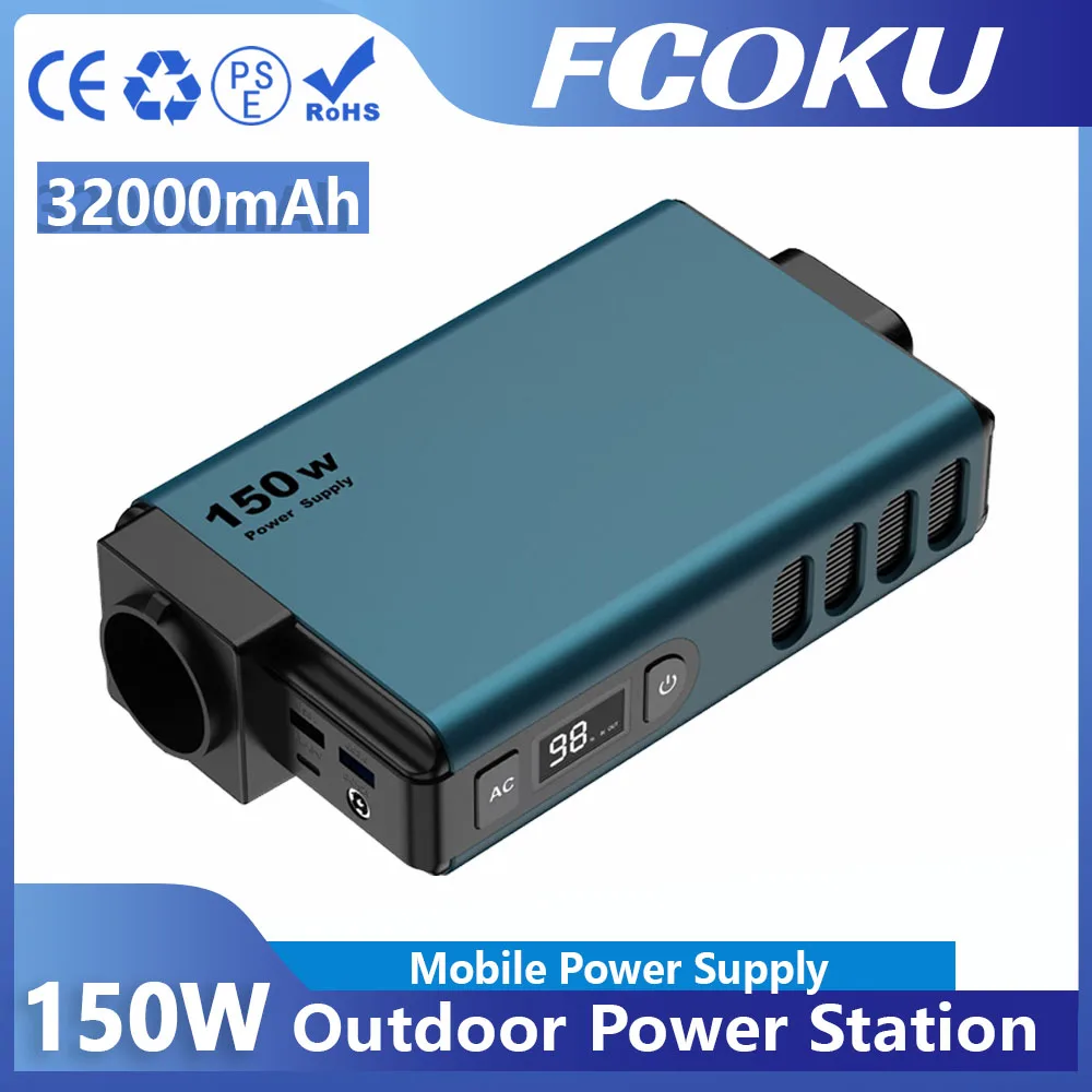 FCOku 150W Portable Power Station 32000mAh LiFePO4 Battery PD100W Fast Charge Gas Boiler Camping Inverter Emergency power supply