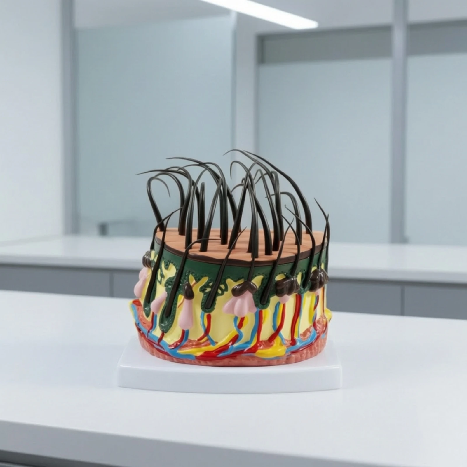 Skin Model with Hair Mounted Skin and Hair Model Educational Enlarged for Dermatologists, Classroom, Biology Laboratory