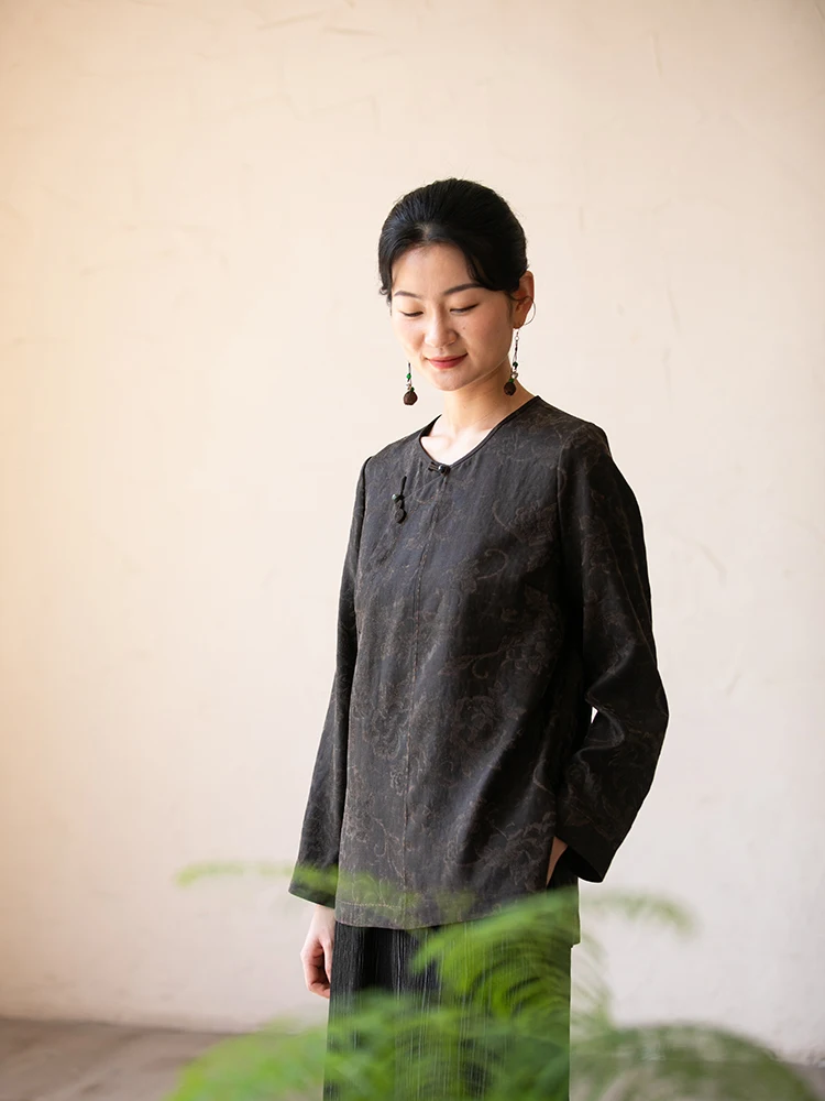 

Оригинальный дизайн, новинка ранней осени: женский винтажный топ из плотного шелкового шифона с цветочной вышивкой, модель Tkaeoff