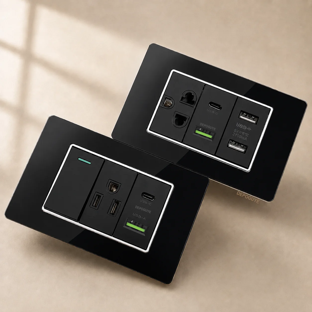Tomada de Energia USB Tipo-C Padrão Americano e Tailandês 20W com Carregamento Rápido, México, com Tomada Inteligente USB-C 3A e Interruptor de Luz Elétrico de Parede