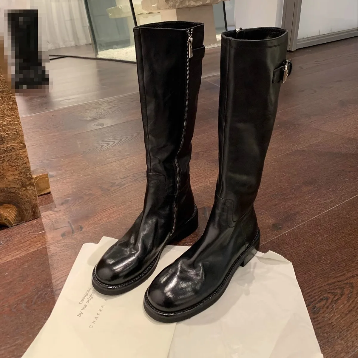 

Женские сапоги до колена с длинной трубкой, новинка осени и зимы 2025 года, плиссированные утягивающие универсальные рыцарские сапоги с круглым носком