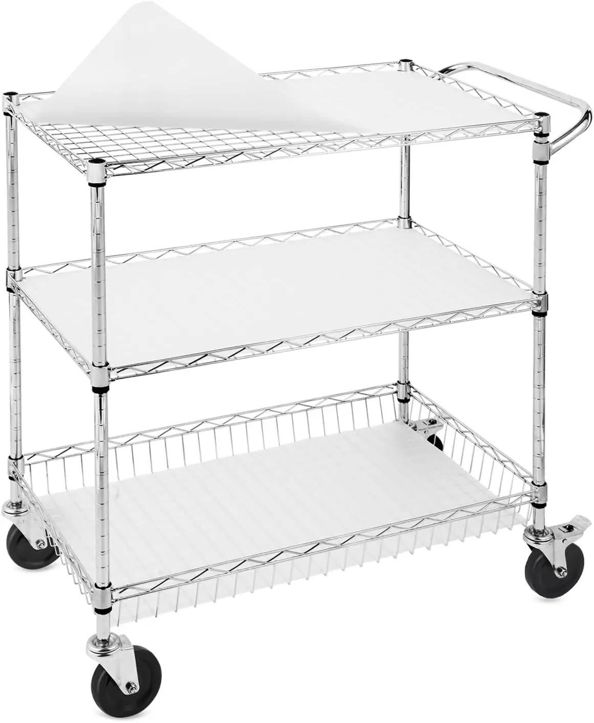 

3-Tier Rolling Utility Cart 30" D x 18" W x 35" H Heavy Duty Carbon Steel Storage Cart with Adjustable Shelves PP Panels