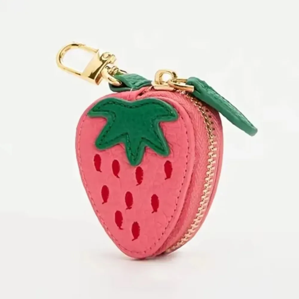 Fashion Design Cute Fruit Shape Coin Purse PU Leather Strawberry 's Coin Pouch Exquisite Lemon Bag Keychain Pendant Storage Bag