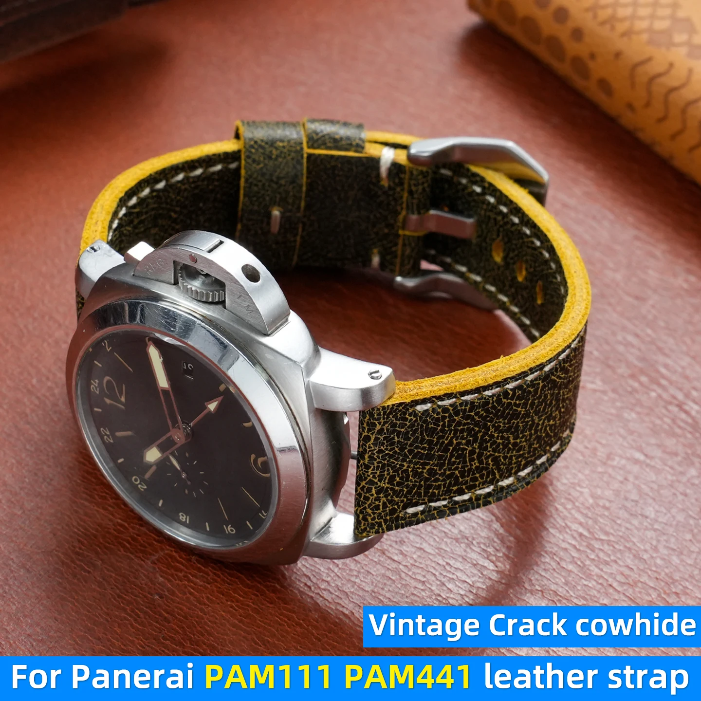 Vintage Crack cowhide strap For Panerai PAM111 PAM441 series Men's Replacement leather watchband bracelet wristband accessories