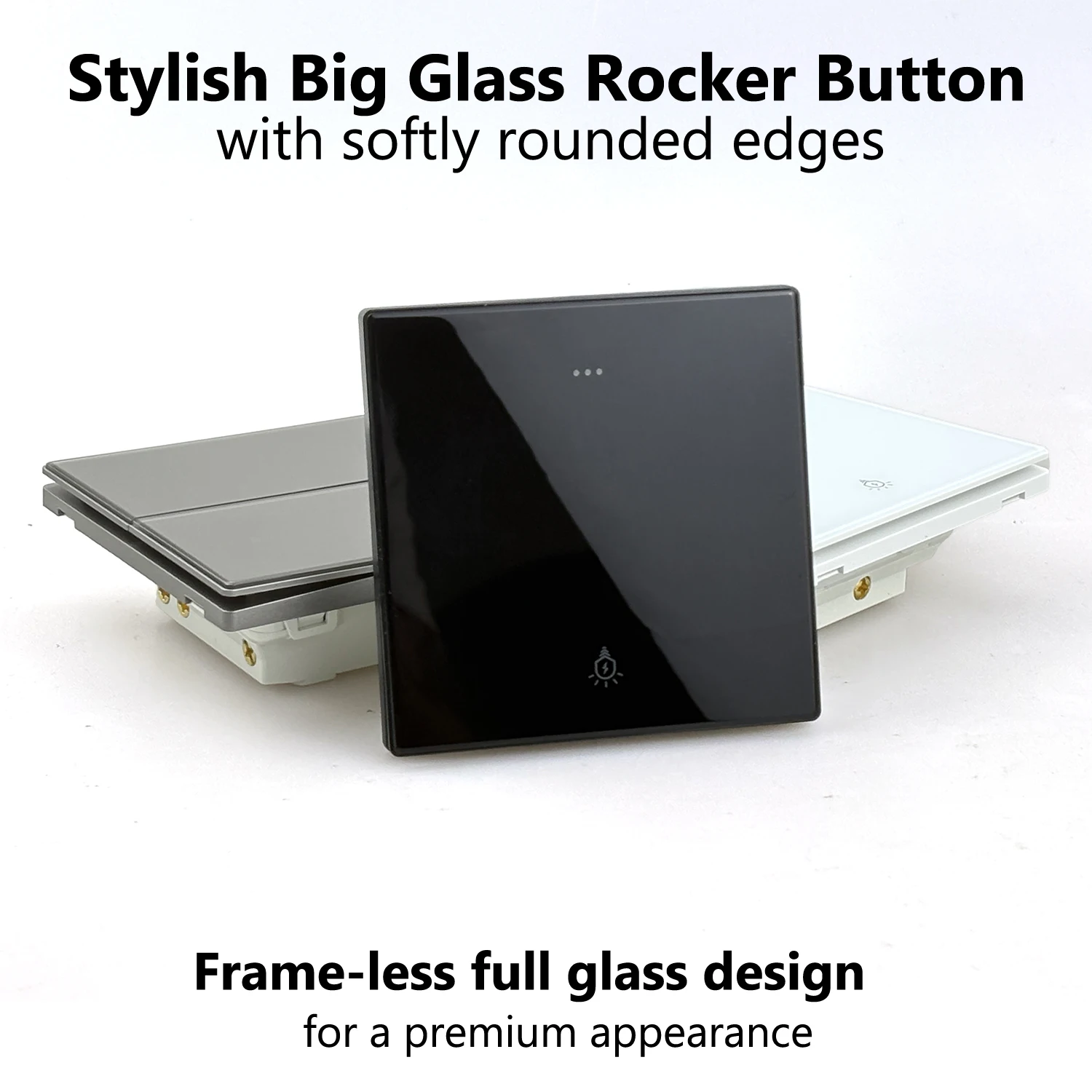 WALLPAD Wall Light Switch, 1/2/3/4 Gang 2 Way, Big Button Tempered Glass Switch Plate, 20W Type C Fast Charge, Black White Grey