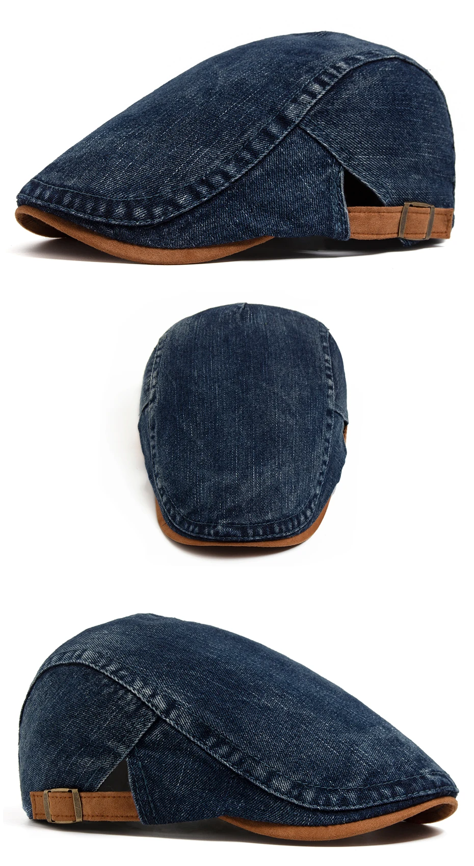 Denim Baumwolle Newsboy Cap Frauen Patchwork Braun Weiche Baskenmütze Männer Flache Visier Hut Vintage Für Frühling Herbst Sommer Casual Einstellbar – Detail 7
