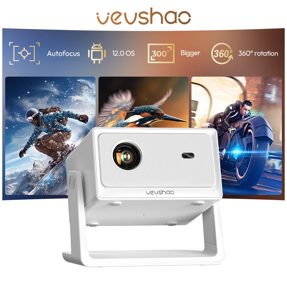 VEVSHAO A16 400ANSI LCD Projector 3000:1 Contrast Android 12 Auto Focus 360° PTZ Dual-band WiFi 6 Bluetooth 5.0 Home Theater
