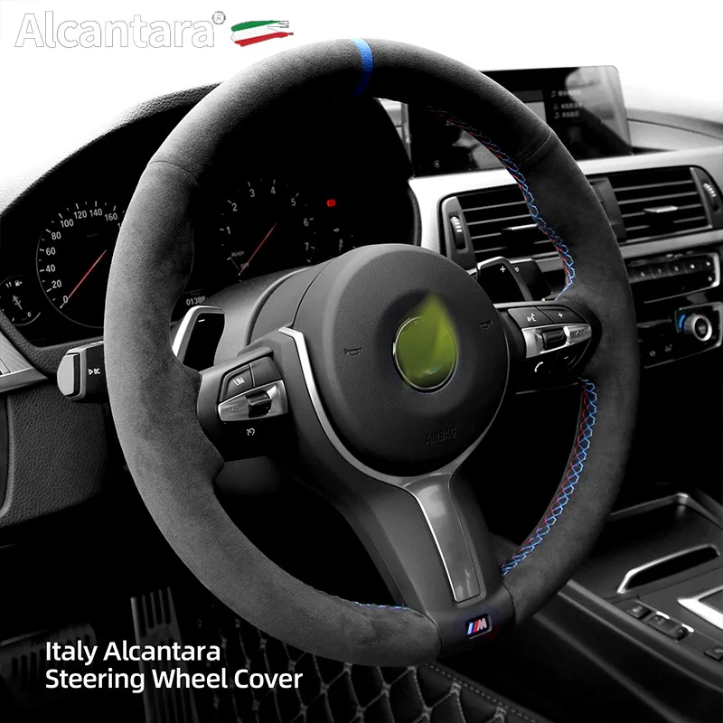 Cubierta de volante de Alcantara de punto de mano para BMW, F30, F31, F34, F10, F11, F07, F12, F13, X3, X4, X5, X6, F16, F20, F21, M135I, 140I, X1