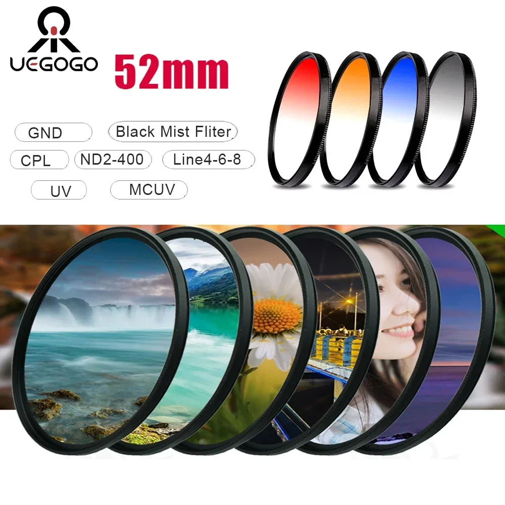 

UEGOGO 52mm Filter Gradient GND Red GrEy CPL/UV/MCUV ND2-400/Soft Focus Black Mist Diffusion Star Line 4 6 8 Camera Lens Filter