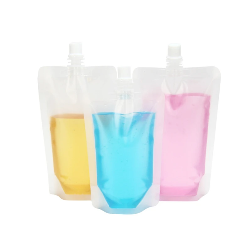 StoBag 100pcs Frosted Matte Liquid Packaging Drinking Nozzle Bags Clear Milk Juice Beverage Sealed Storage Reusable Pouches