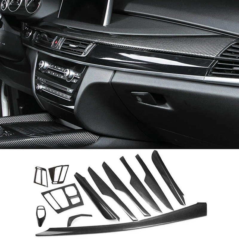 

For BMW X5 X6 F15 F16 2014-2018 Real Carbon Fiber Center Console Panel Inner Door Strip Trim Shift Knob