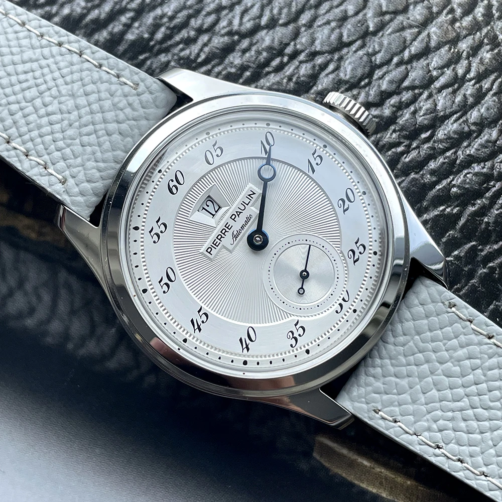 NEW Pierre Paulin Jumping Hour Men Watch White Dial Automatic St17 Mechanical Watch Vintage Date Window 38mm Reloj Hombre
