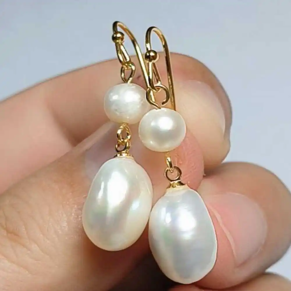 Natural AAA Baroque White pearl Dangle Earrings 14K Crystal Ear Earbob  Teens Jewelry Bohemian Beaded