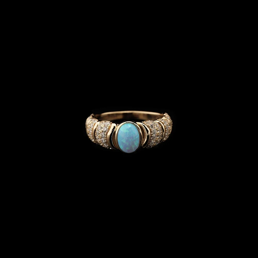 

AB/925 Sterling silver gold plated with Opal and Zircon women's jewelry rings for everyday wear and banquets.