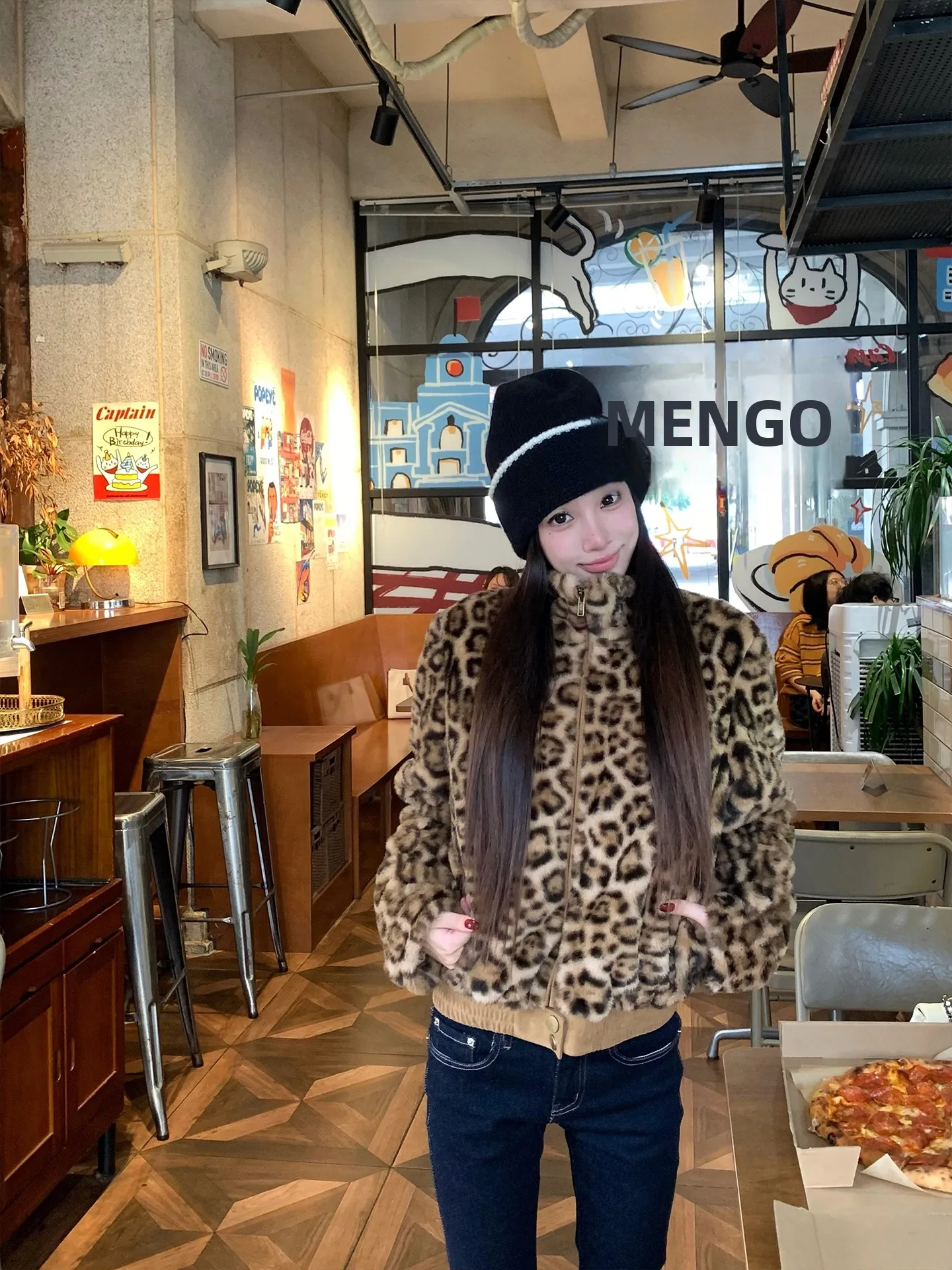 

FFCHEER Retro Fashionable Leopard Print Fur Short Jacket Winter Thickened Warm Cotton Lined Stand Collar Eco-friendly Women's...