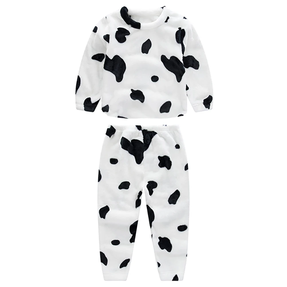 

1Set Unisex Design Flannel Pajamas Cartoon Cow Childrens Home Wear Warm Comfortable Kids Sleepwear