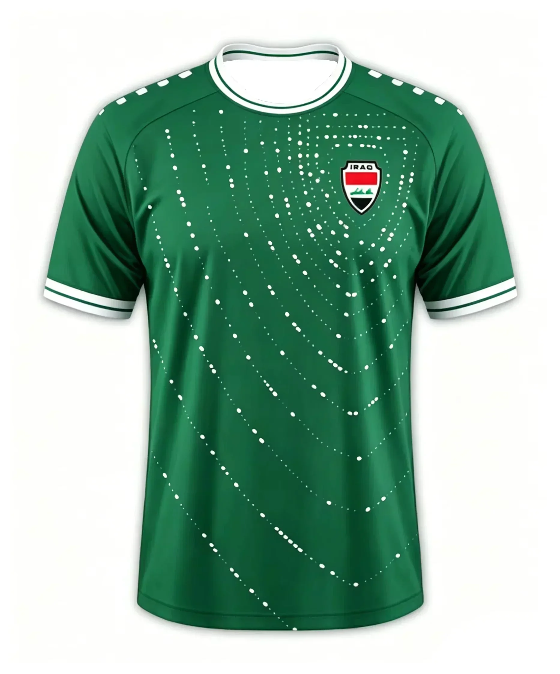 Fußballtrikot im Irak-Stil, Weiß mit Schwarzem Rand und Punktmuster, Leichtes Atmungsaktives Sport-Oberteil für Herren TEE Moto – Detail 2