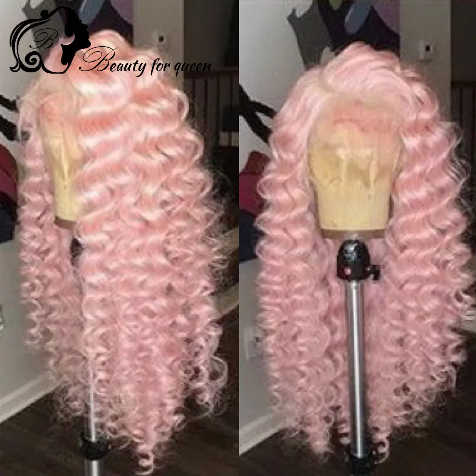 13x4 Pink Blue Lace Front Human Hair Wig Brazilian 613 Blonde Lace Frontal Wig Pre Plucked Natural Bounce Curl Lavender Wigs
