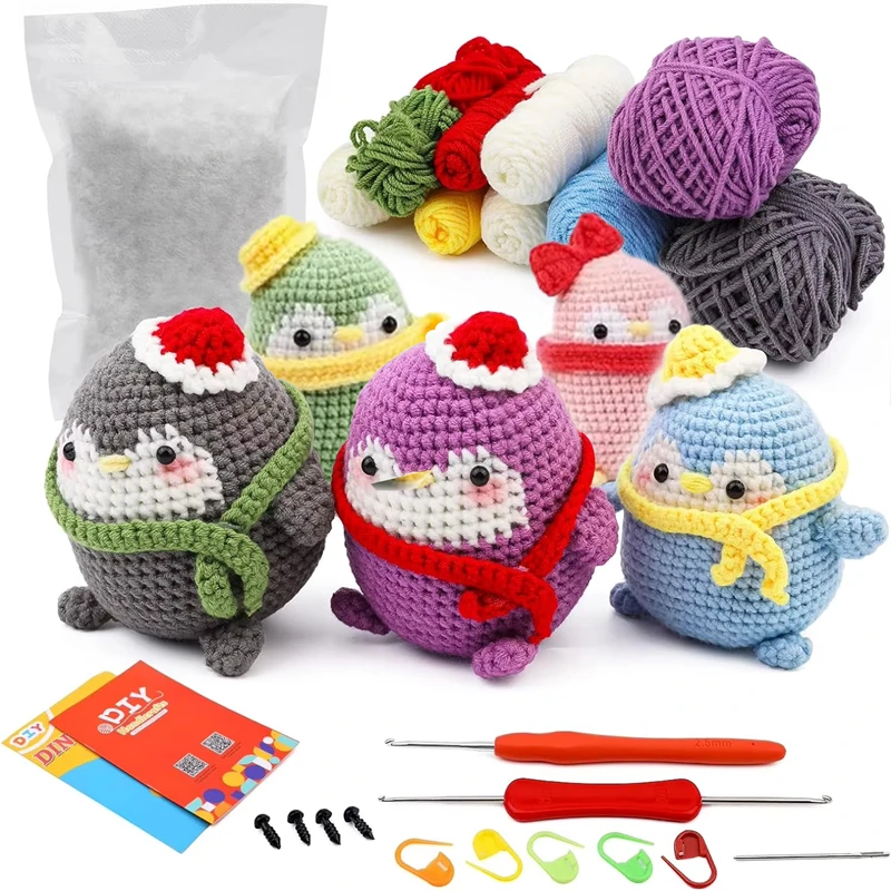 

DIY Crochet Penguin Kit With Hand Knit Needles Plush Doll Pendant Suitable for Beginners Includes Enough Yarn Hook Accessories