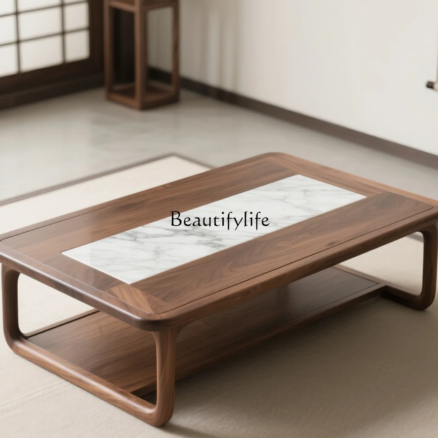 

LJYNew Chinese black walnut solid wood coffee table simple modern light luxury rock slab coffee table