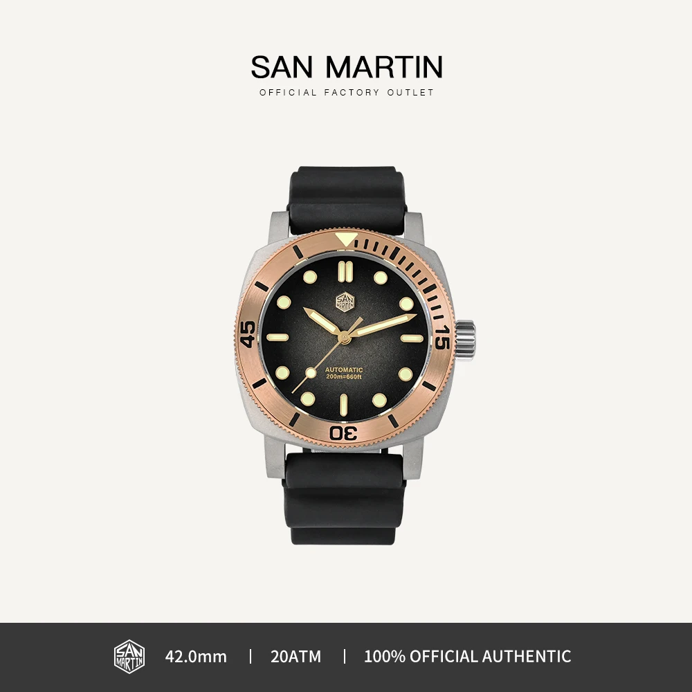 

Часы наручные San Martin мужские титановые, водонепроницаемые автоматические механические, с бронзовым циферблатом и сапфировым стеклом, SN0125, 42 мм